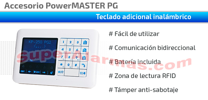 Teclado adicional inalámbrico para sistemas de alarma PowerMASTER 