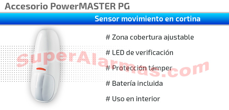 Sensor de movimiento en cortina CLIP PG2 para alarmas PowerMASTER