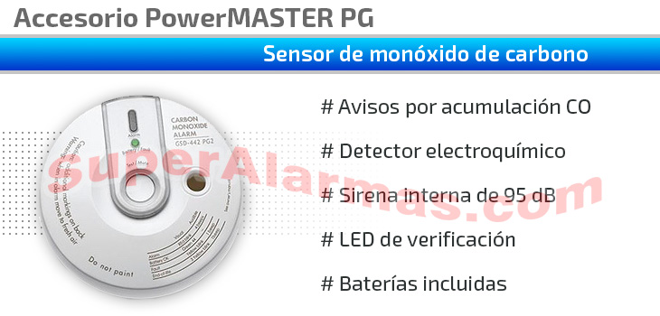 Sensor de monóxido de carbono CO para alarmas PowerMASTER PG2
