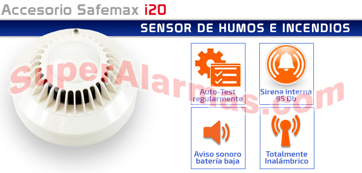 Sensor de humos e incendios para alarma ip SafeMAX i20