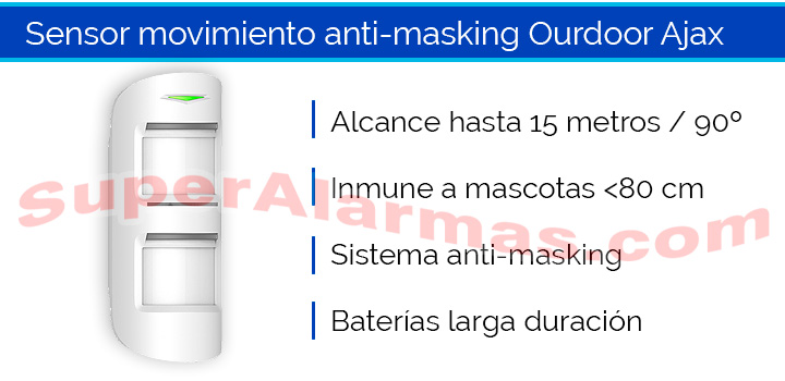 Sensor de movimiento para exterior con anti-masking e inmune a mascotas alarma AJAX