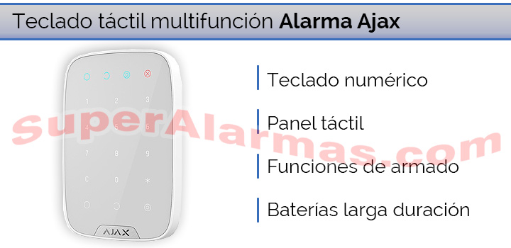 Teclado táctil inalámbrico compatible con la alarma Ajax