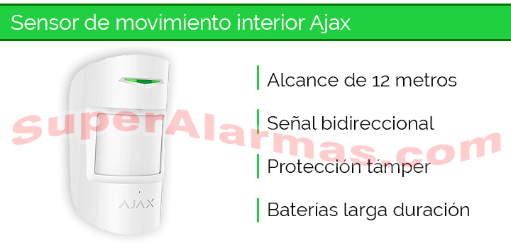 Sensor de movimiento para interior alarmas Ajax con alcance 12 metros.