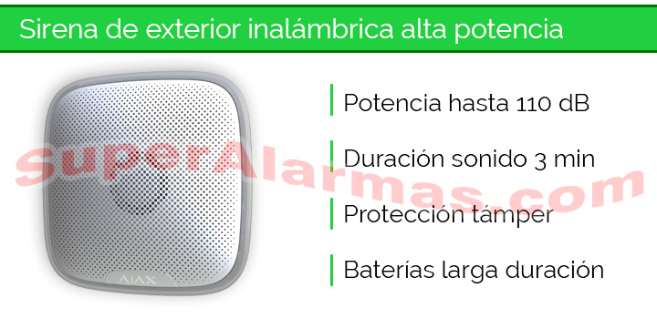 Sirena de exterior alarma Ajax de alta potencia 110 dB