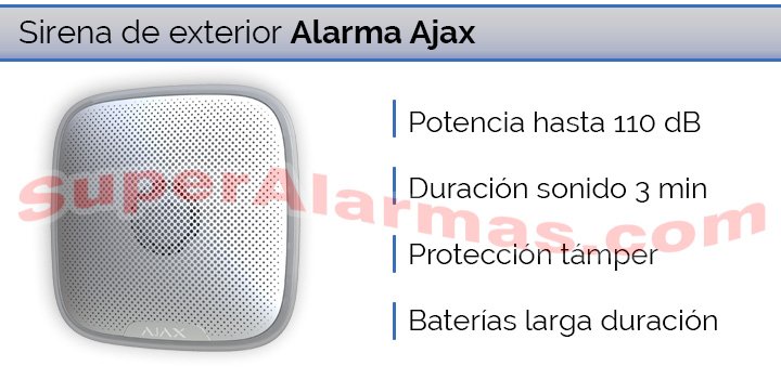Sirena de exterior para sistema de alarma Ajax alta potencia