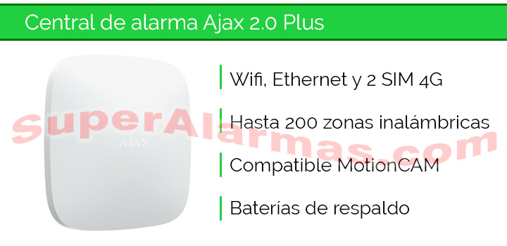 Central de alarma Ajax 2 PLUS con Wifi, Ethernet y 2 tarjetas SIM