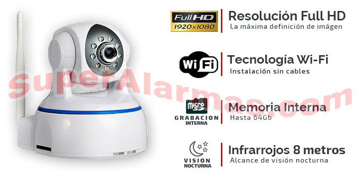 Cámara IP Wifi con movimiento, grabación e infrarrojos compatible con su móvil.